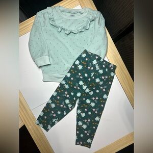 Carter's Mint Ruffle Top with Gold Dots